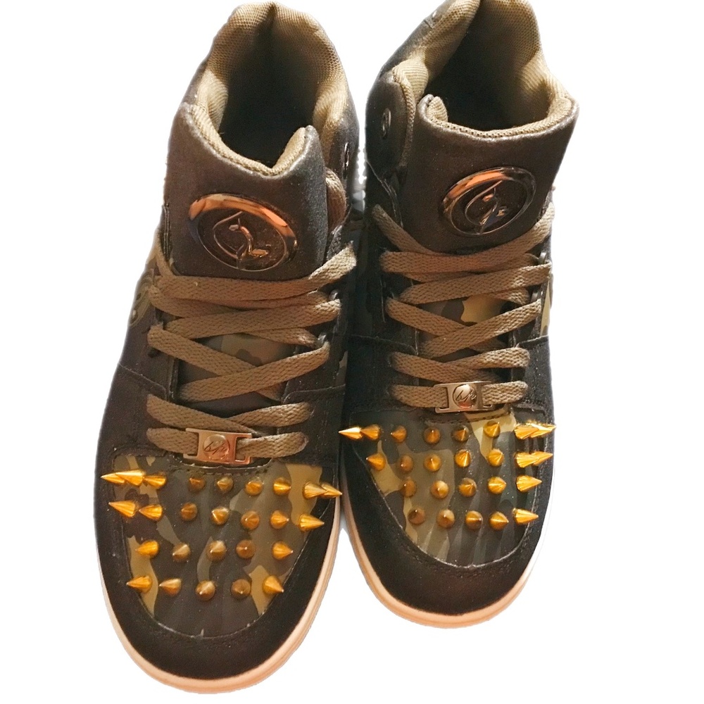 New Baby Phat Glitter Sneakers in Green/Camouflage With Spikes